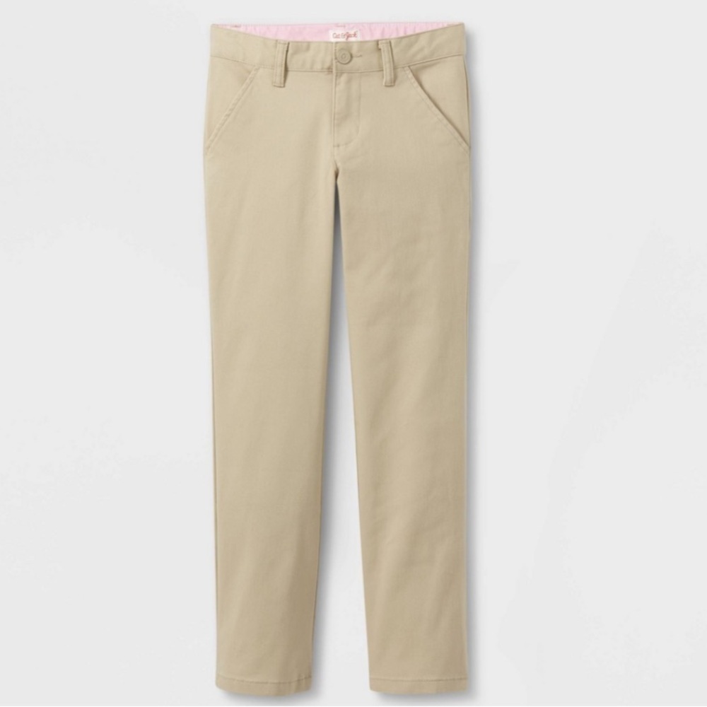 Cat & Jack Girls School Uniform Slim Straight Chino Pants Khaki Size 12 Plus
